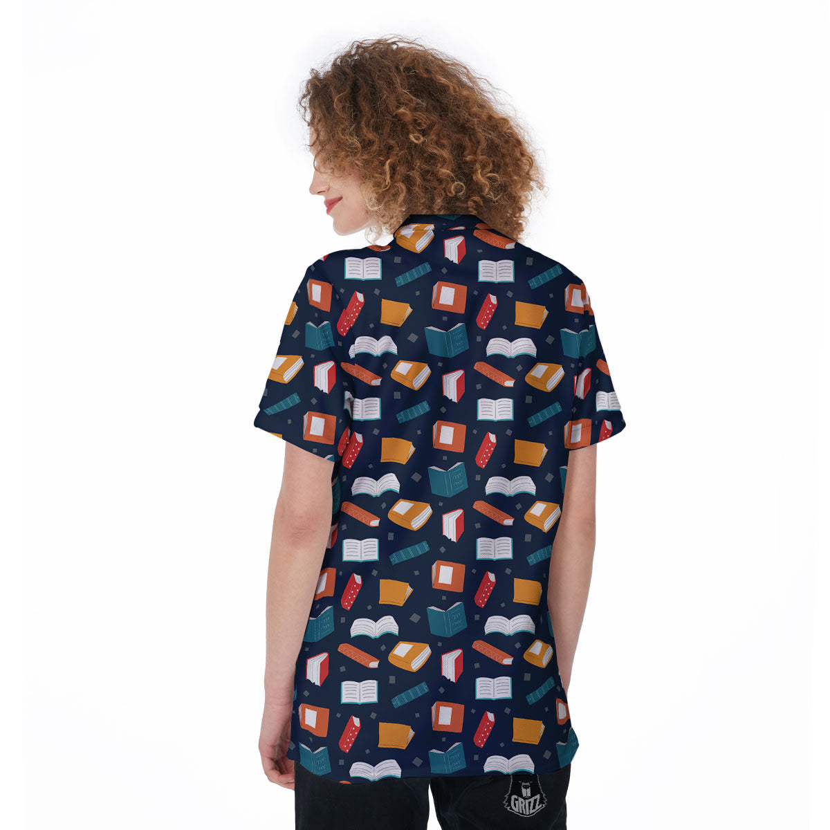 Library Reading Print Pattern Women's Golf Shirts-grizzshop