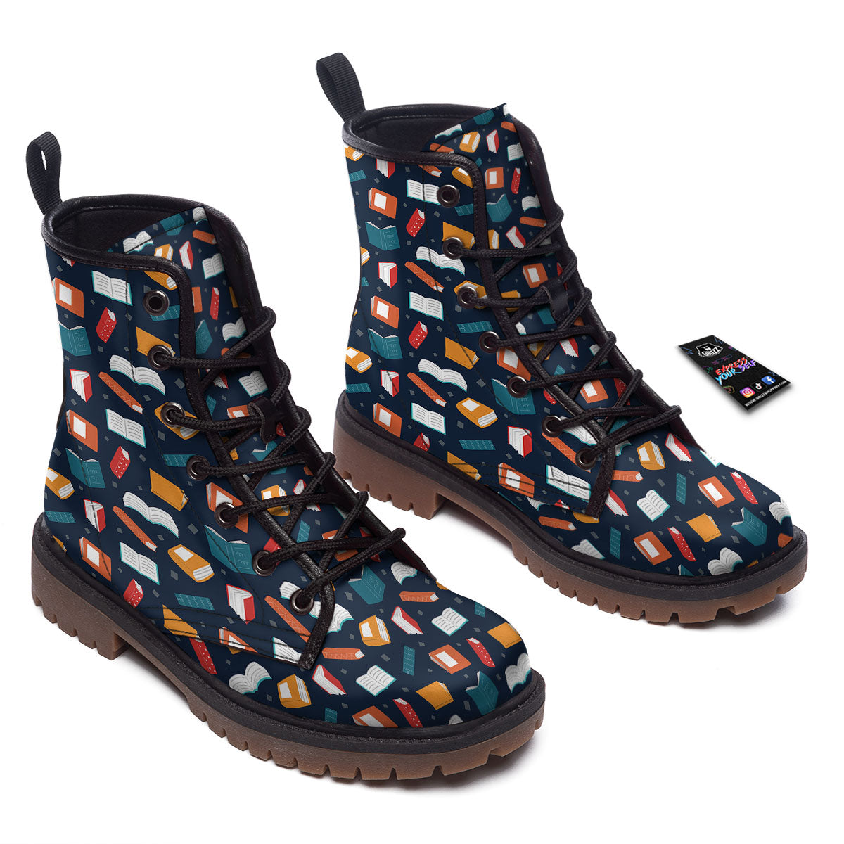Library Reading Print Pattern Work Boots-grizzshop