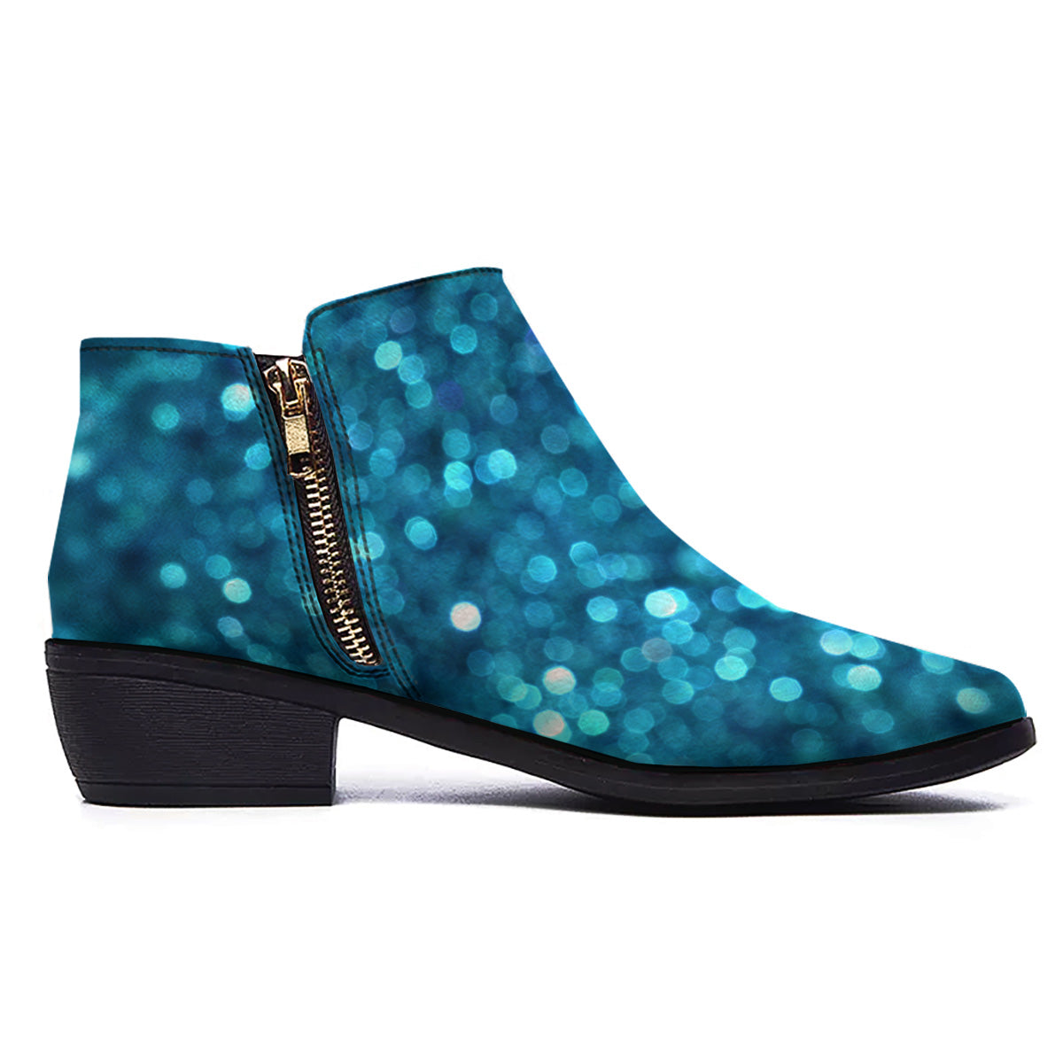 Light Blue Sparkle Print Ankle Boots-grizzshop