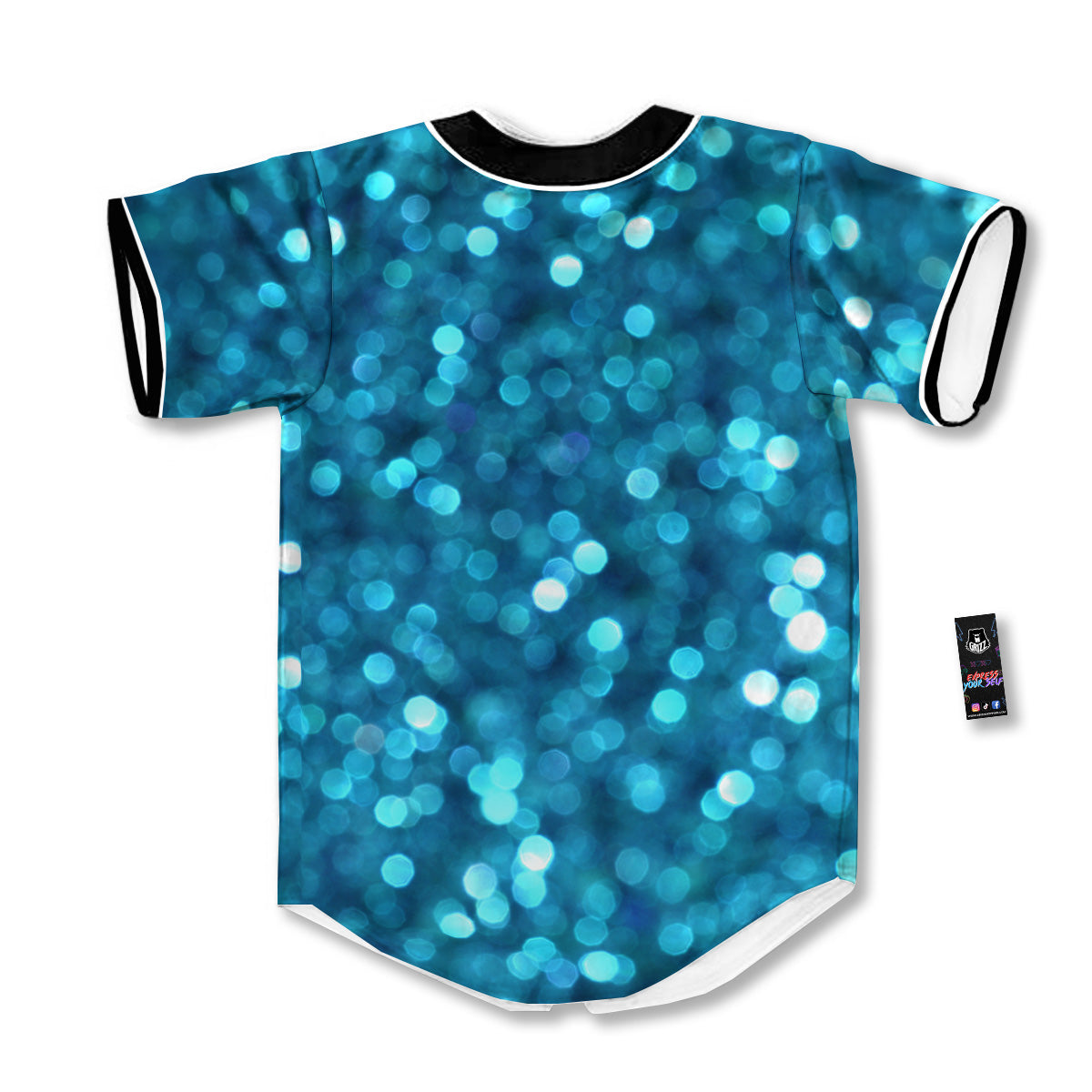 Light Blue Sparkle Print Baseball Jersey-grizzshop