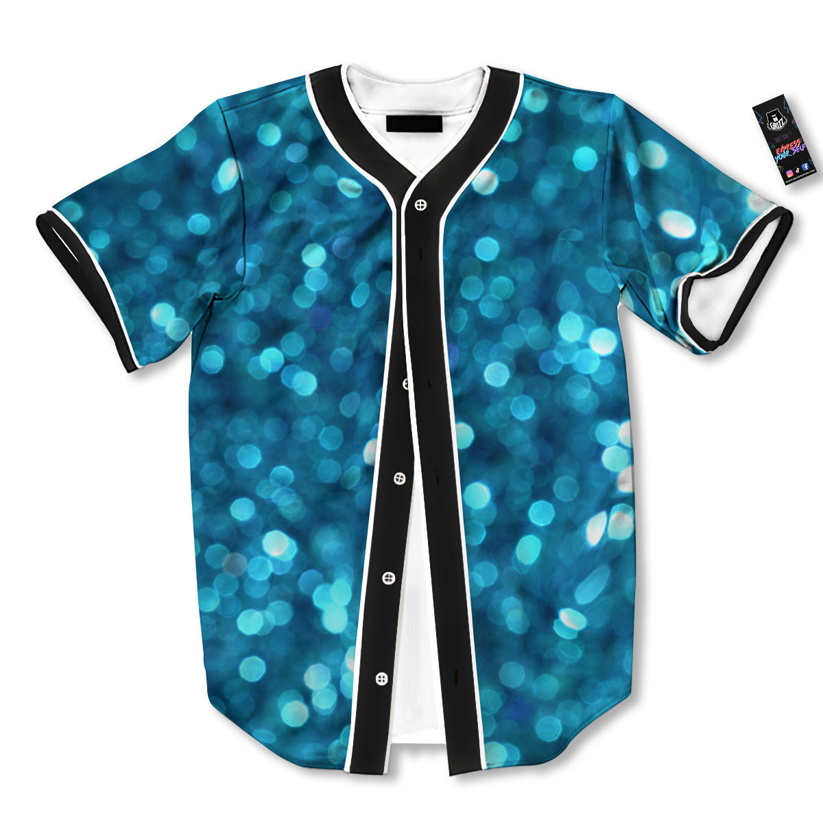 Light Blue Sparkle Print Baseball Jersey-grizzshop