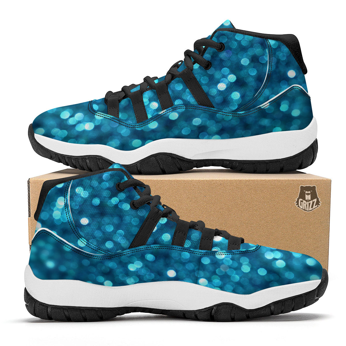 Light Blue Sparkle Print Black Bball Shoes-grizzshop