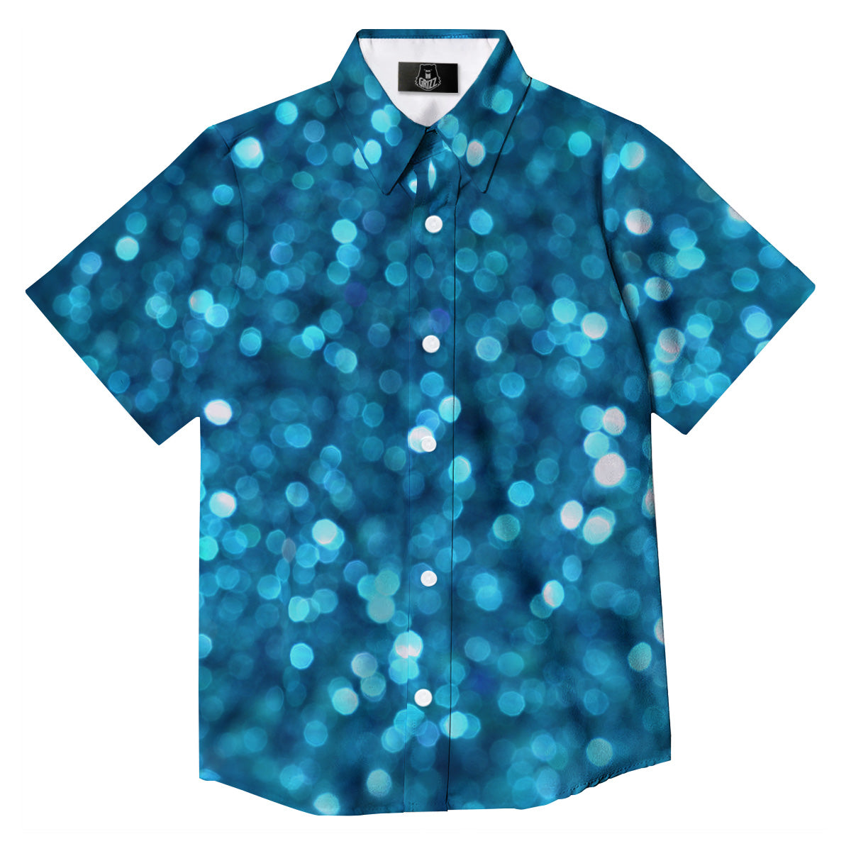 Light Blue Sparkle Print Button Up Shirt-grizzshop