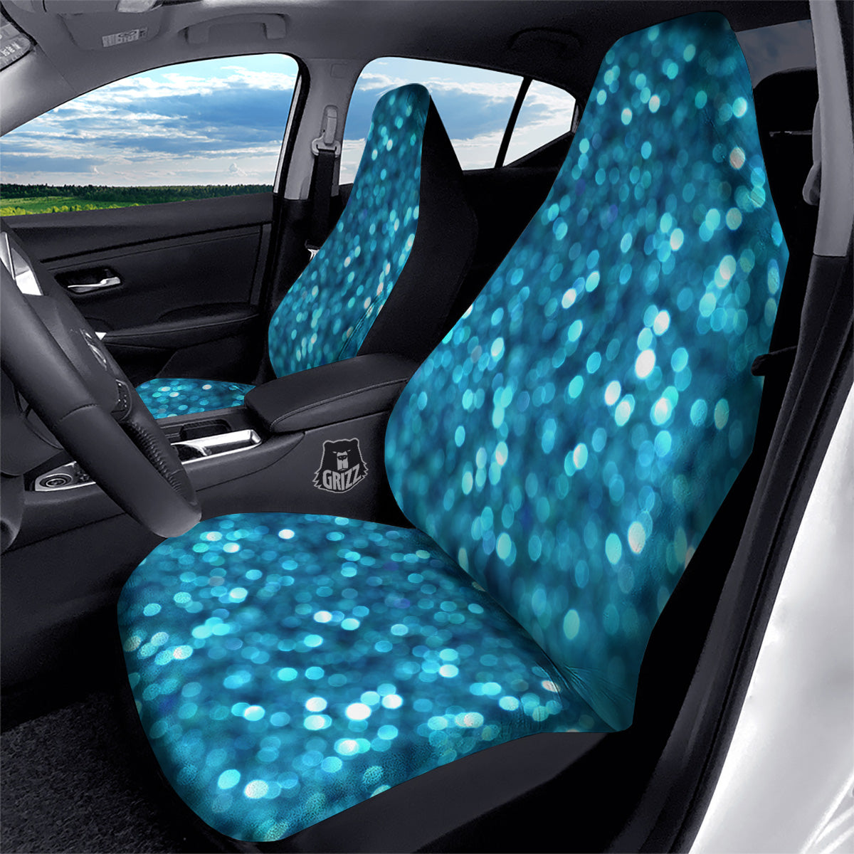 Light Blue Sparkle Print Car Seat Covers-grizzshop