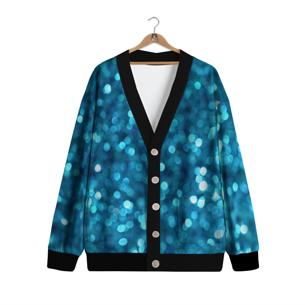 Light Blue Sparkle Print Cardigan-grizzshop