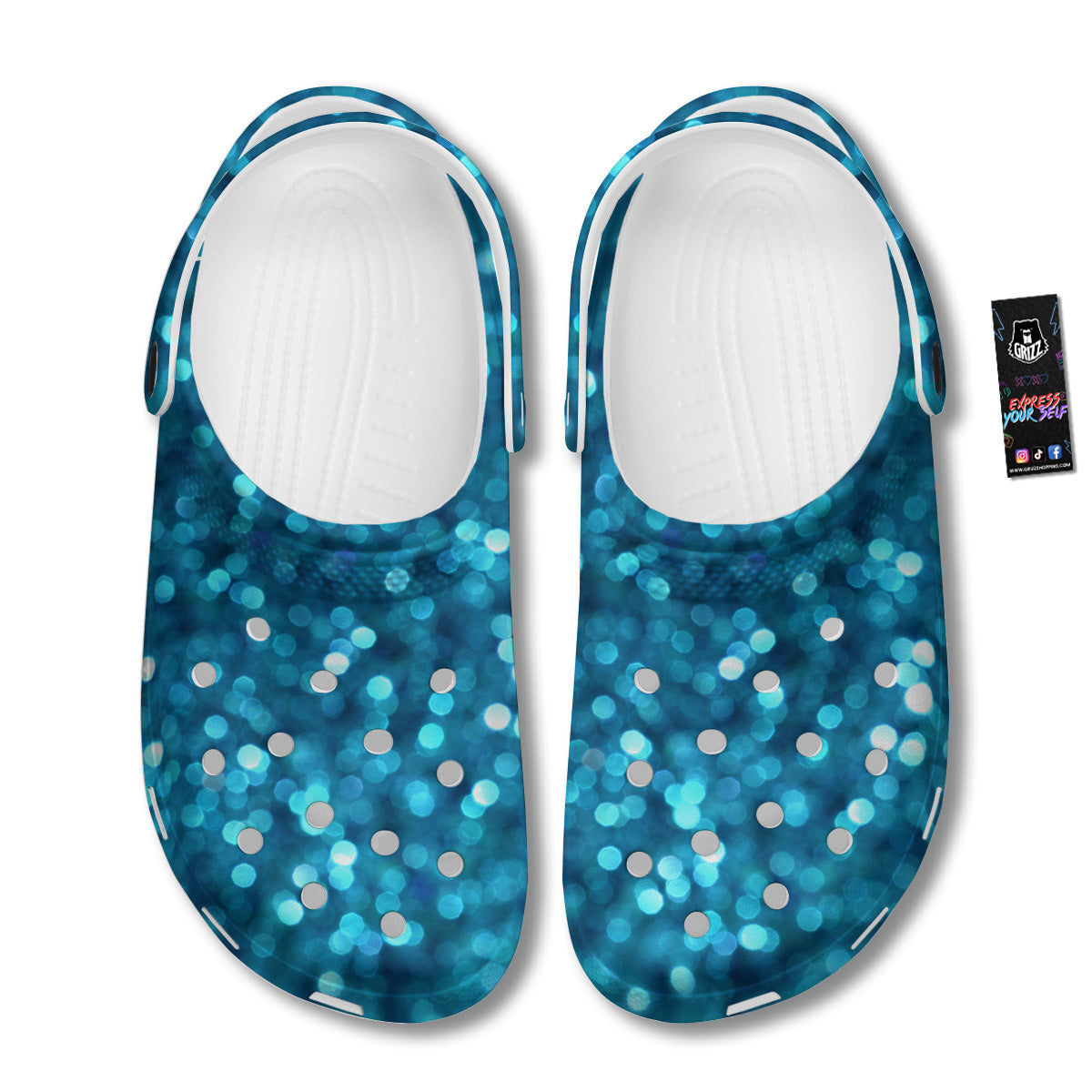 Light Blue Sparkle Print Clog-grizzshop