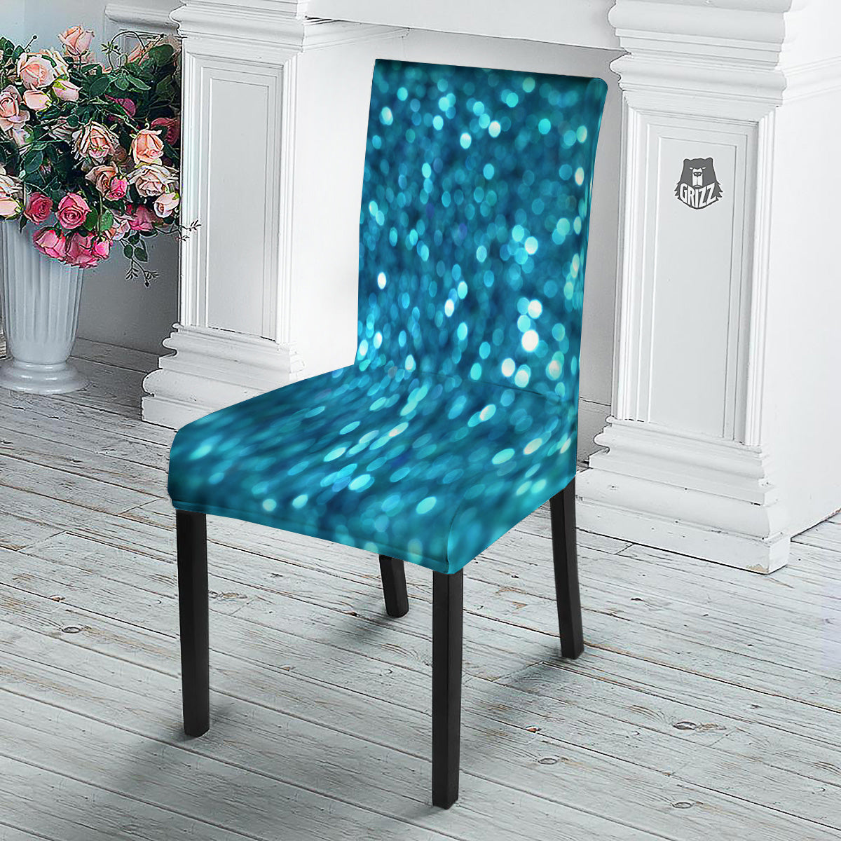 Light Blue Sparkle Print Dining Chair Slipcover-grizzshop