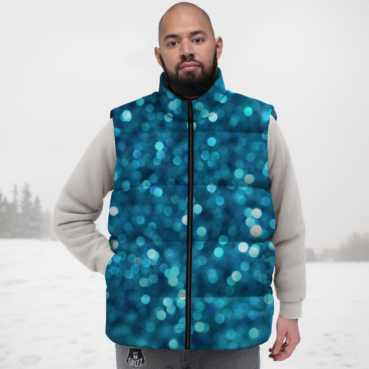 Light Blue Sparkle Print Down Vest