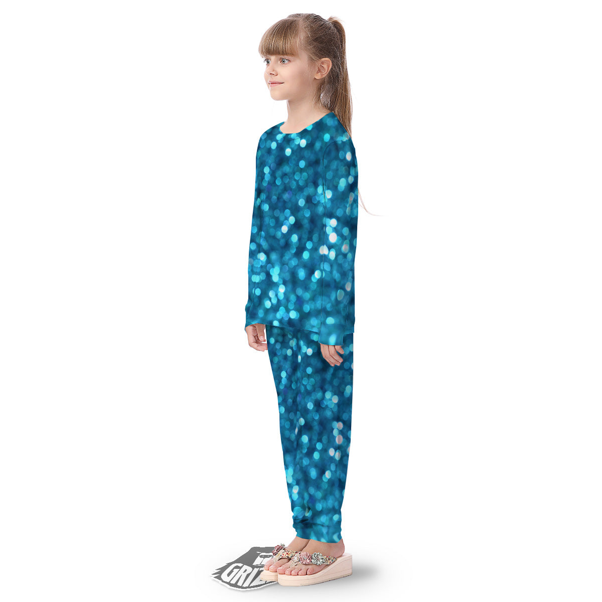 Light Blue Sparkle Print Kid's Pajamas-grizzshop