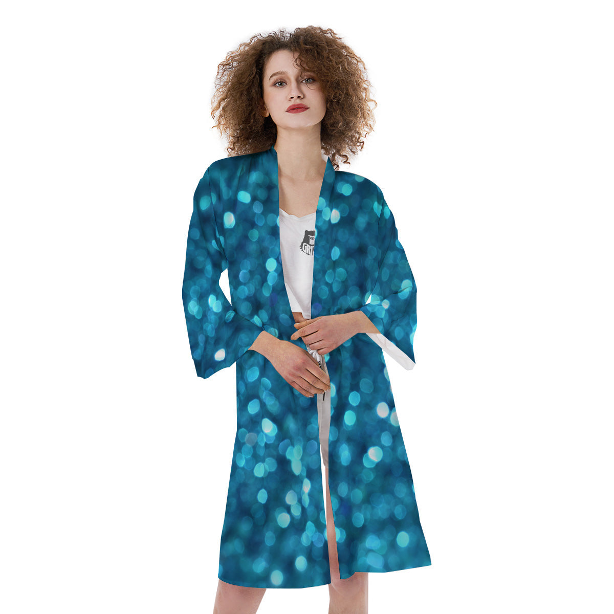 Light Blue Sparkle Print Kimono-grizzshop