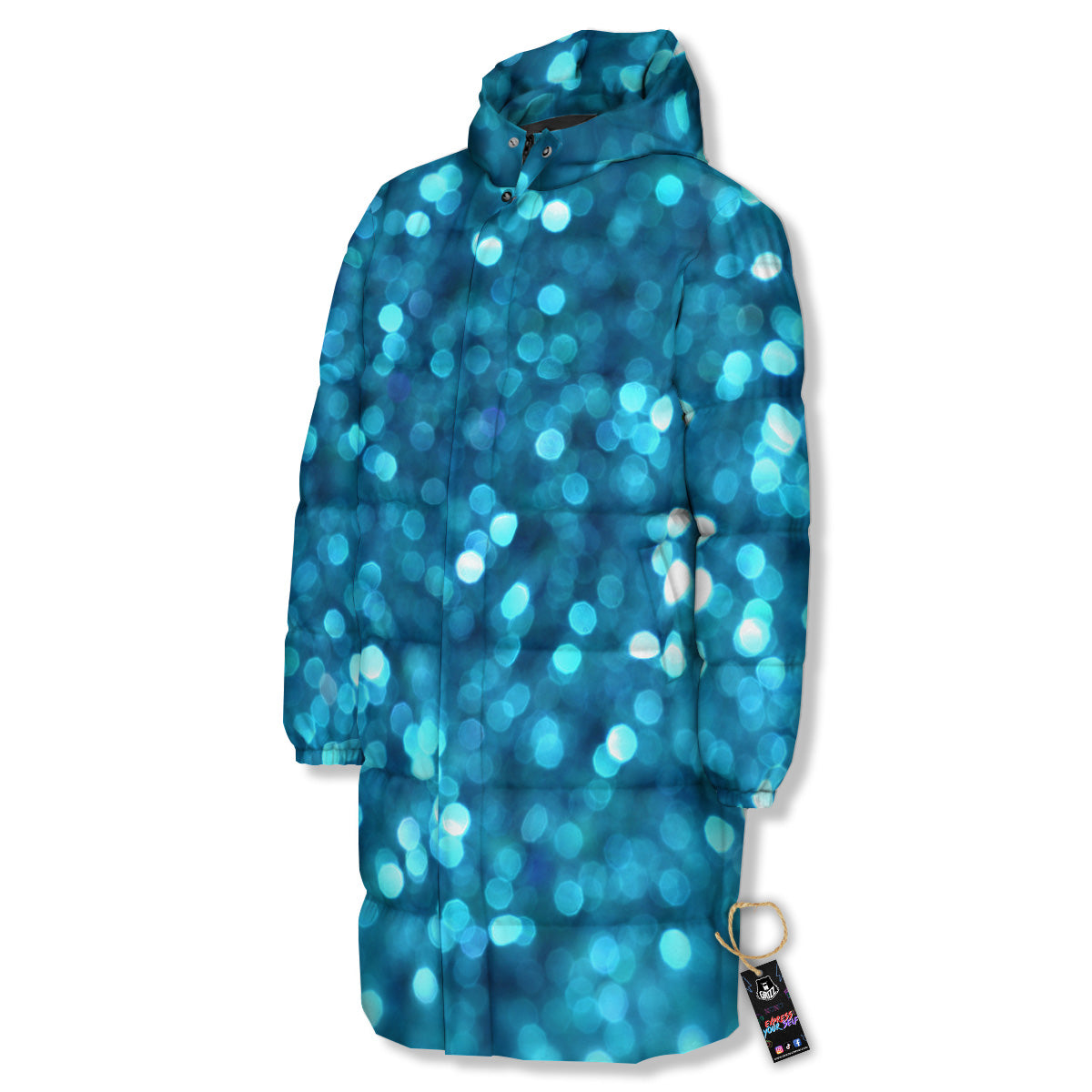 Light Blue Sparkle Print Long Down Jacket-grizzshop