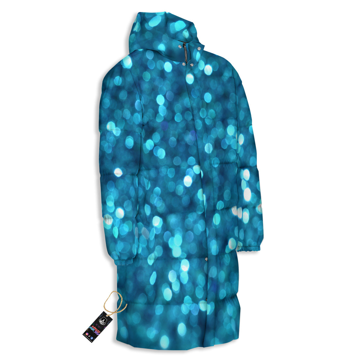 Light Blue Sparkle Print Long Down Jacket-grizzshop