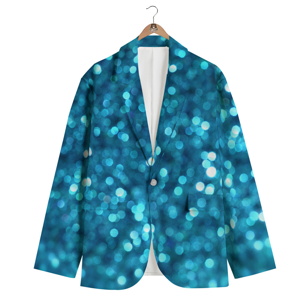 Light Blue Sparkle Print Men's Blazer-grizzshop