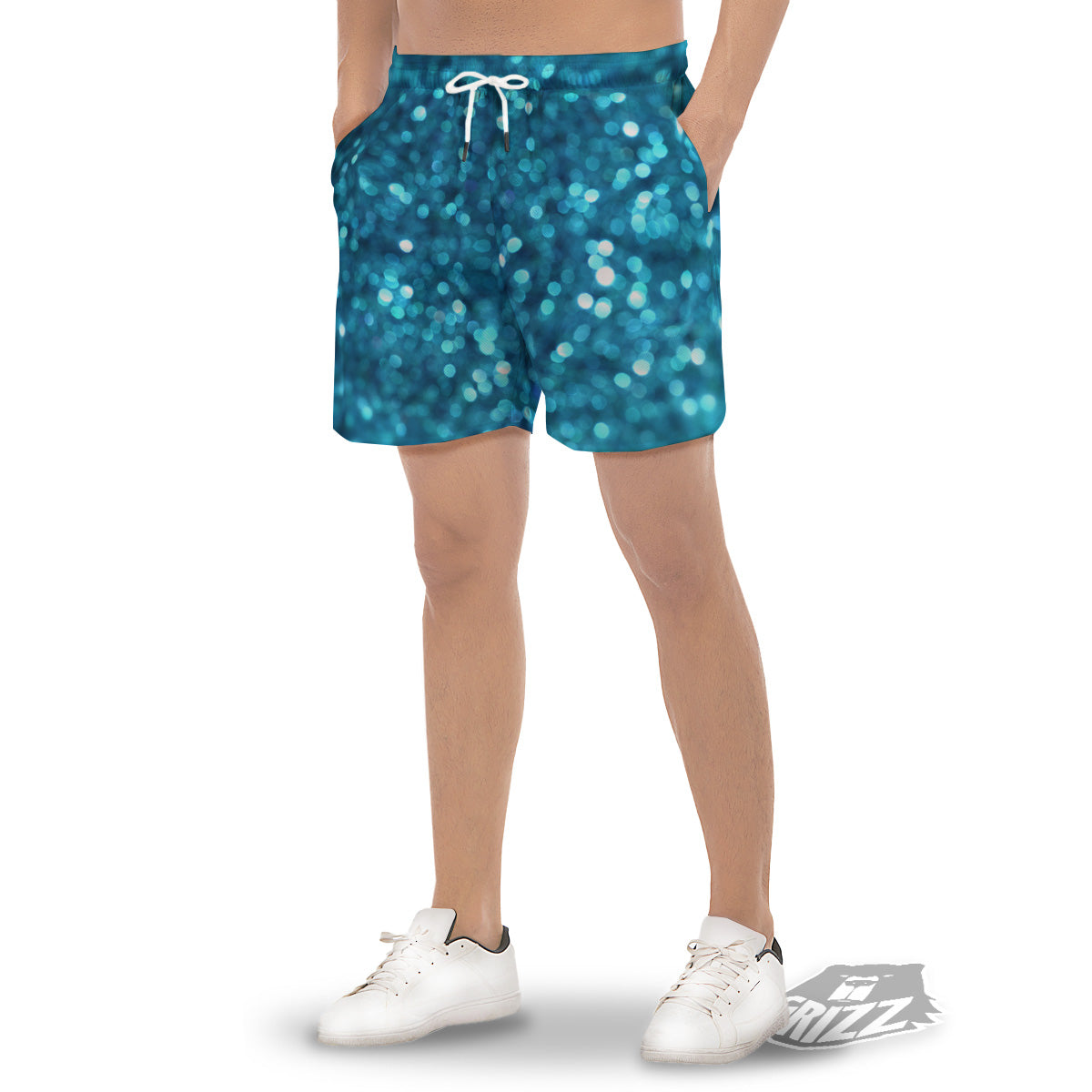 Light Blue Sparkle Print Men's Gym Shorts-grizzshop