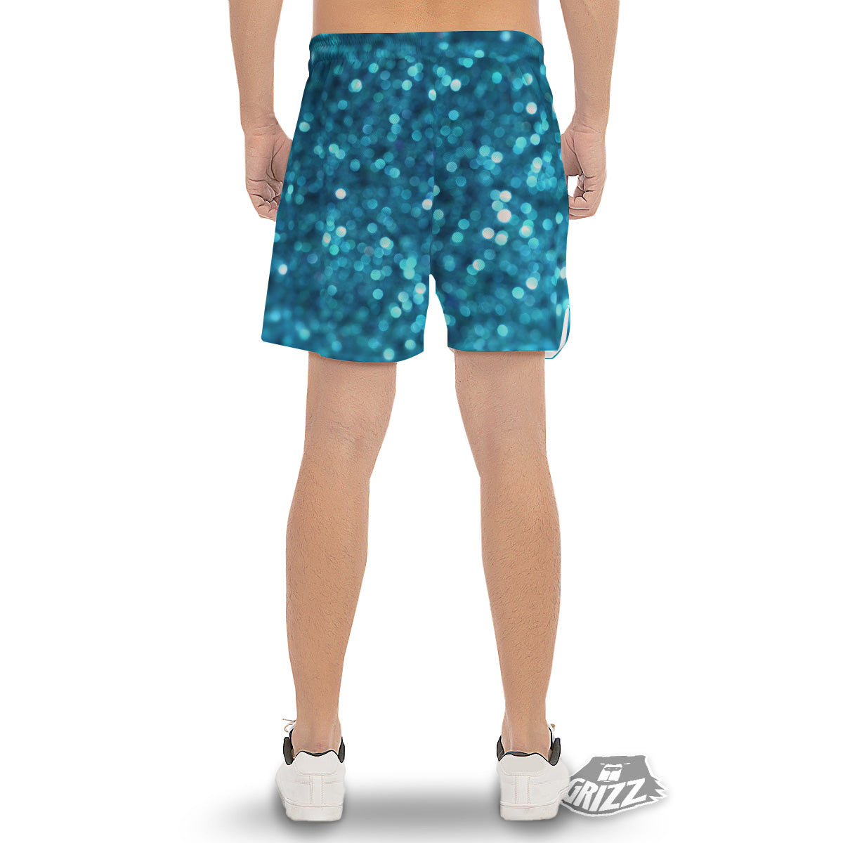 Light Blue Sparkle Print Men's Gym Shorts-grizzshop