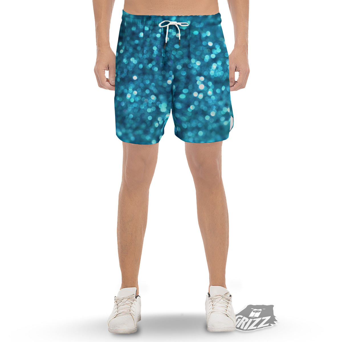 Light Blue Sparkle Print Men's Gym Shorts-grizzshop