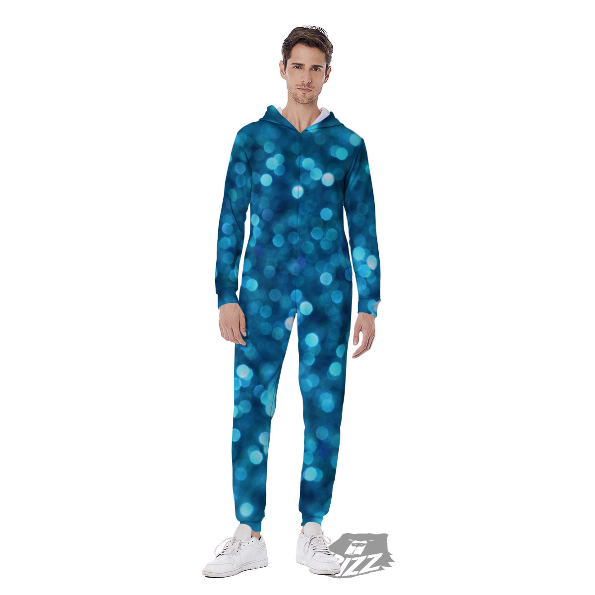 Light Blue Sparkle Print Men's Jumpsuit-grizzshop