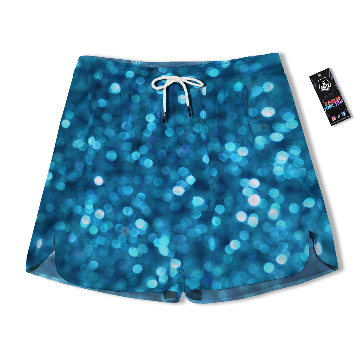 Light Blue Sparkle Print Men's Running Shorts-grizzshop