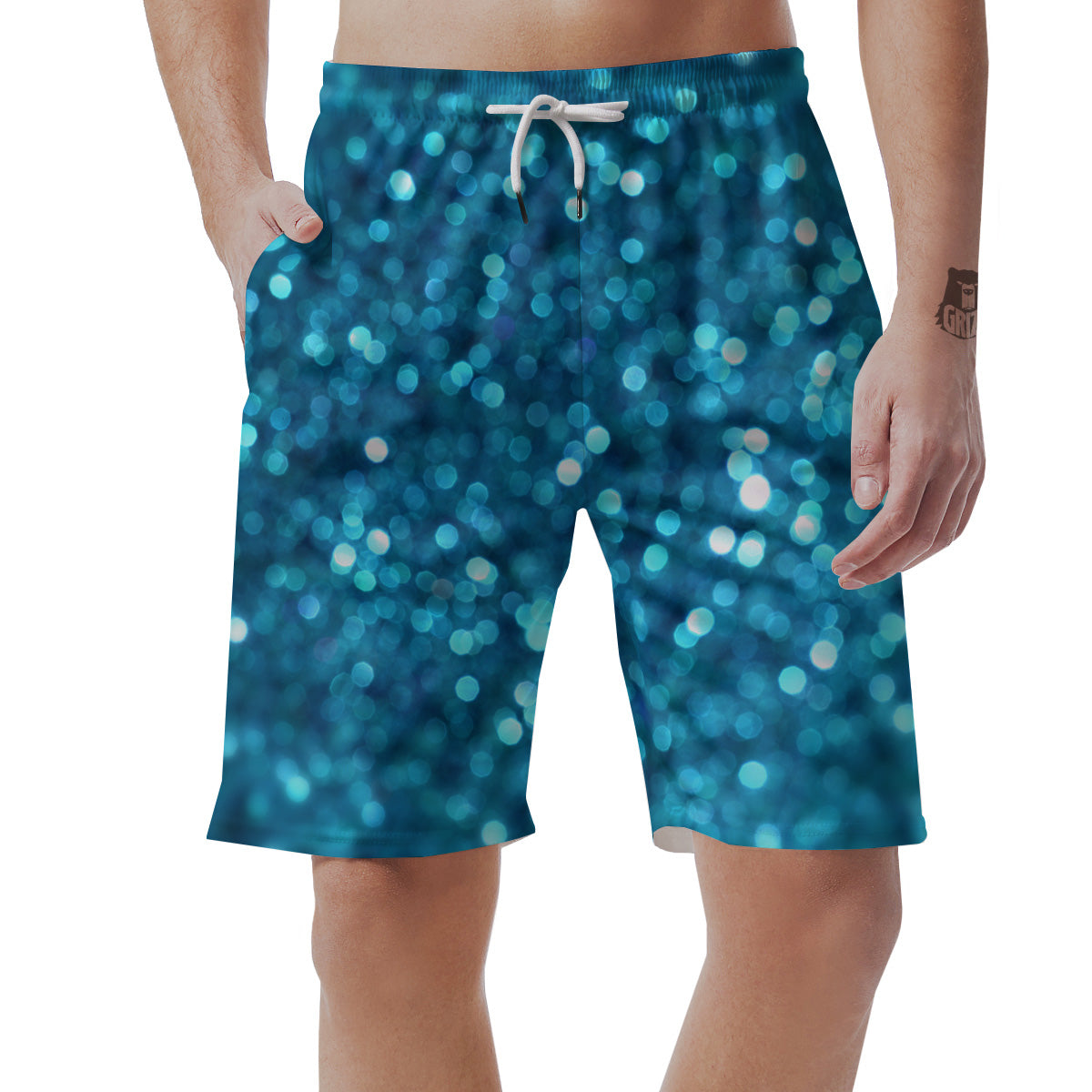 Light Blue Sparkle Print Men's Shorts-grizzshop