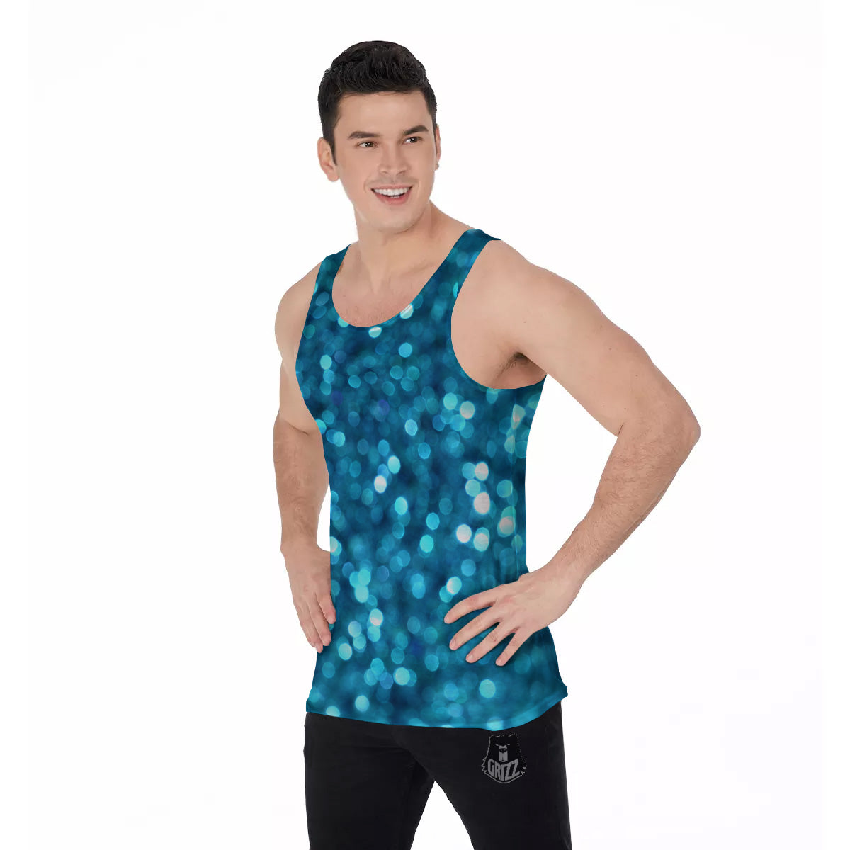 Light Blue Sparkle Print Men's Tank Top-grizzshop