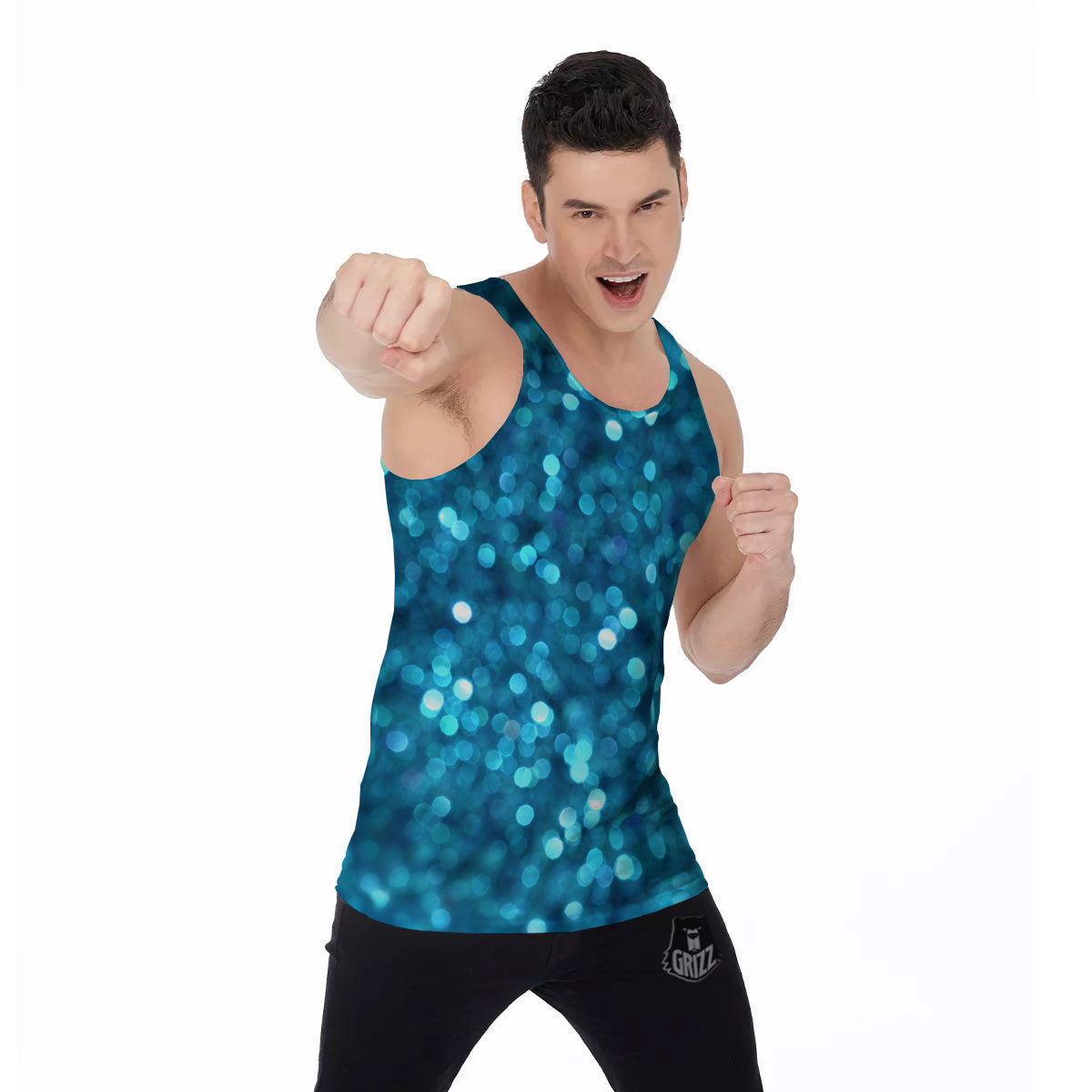 Light Blue Sparkle Print Men's Tank Top-grizzshop