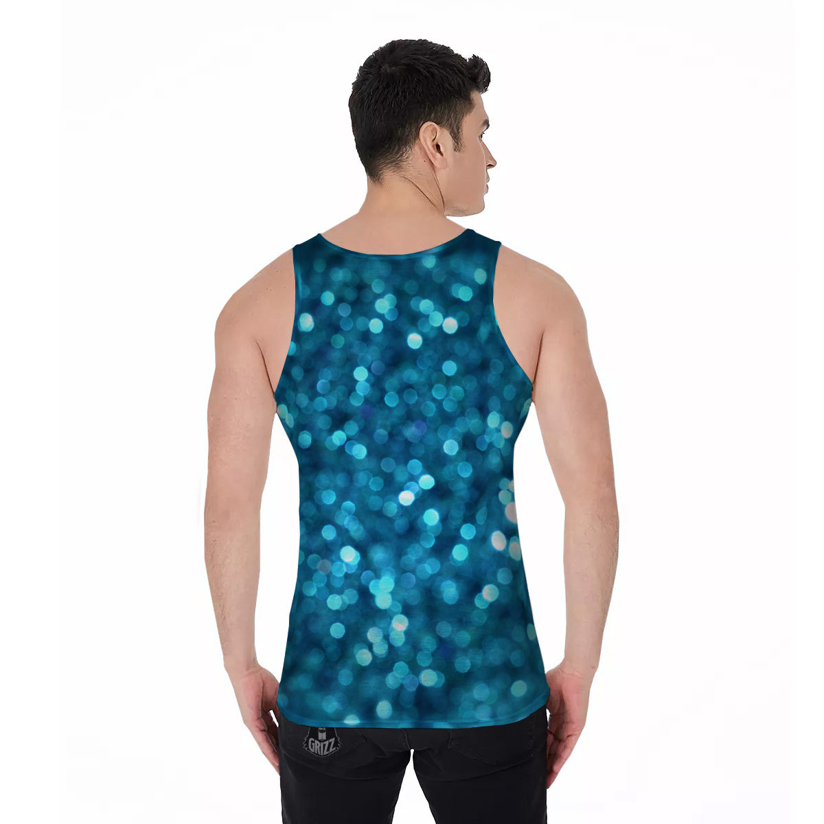 Light Blue Sparkle Print Men's Tank Top-grizzshop