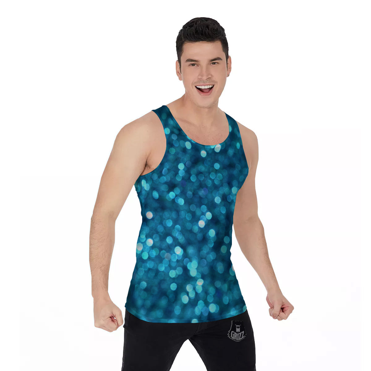 Light Blue Sparkle Print Men's Tank Top-grizzshop