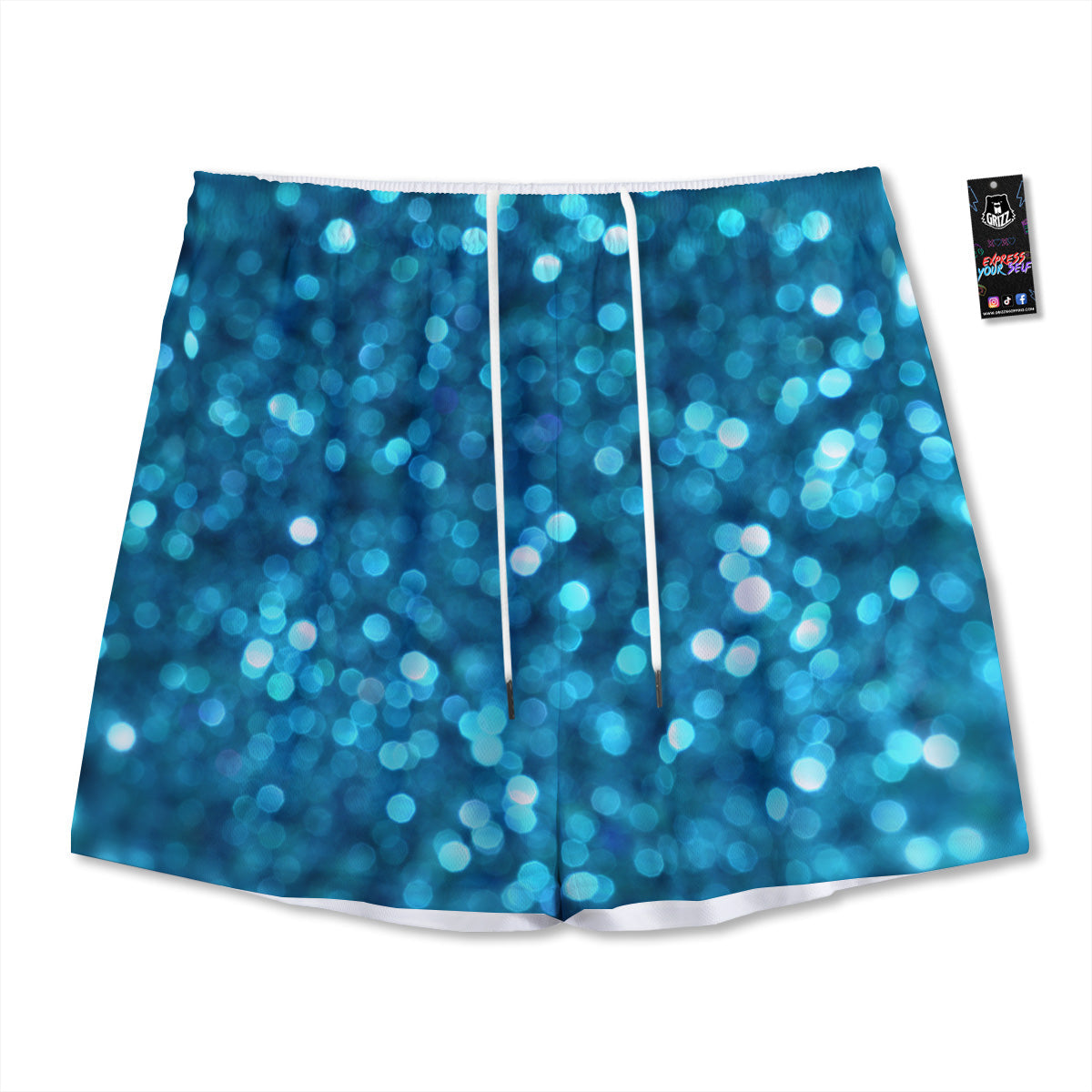 Jeans Geometric Denim Print Pattern Mesh Shorts