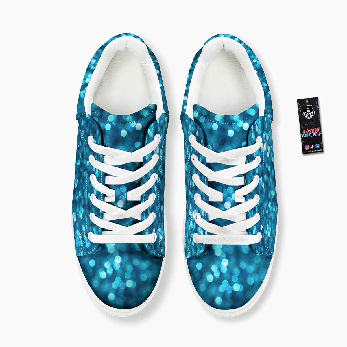 Light Blue Sparkle Print Platform Shoes-grizzshop