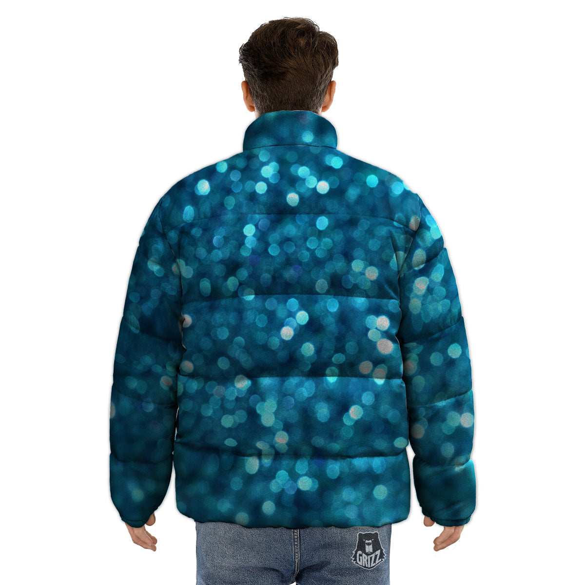 Light Blue Sparkle Print Puffer Jacket-grizzshop