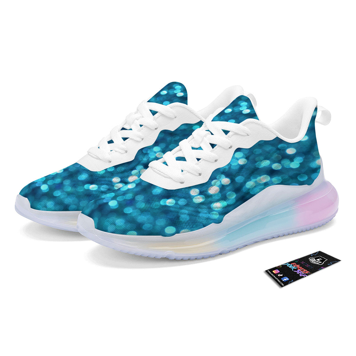 Light Blue Sparkle Print Running Sneakers-grizzshop