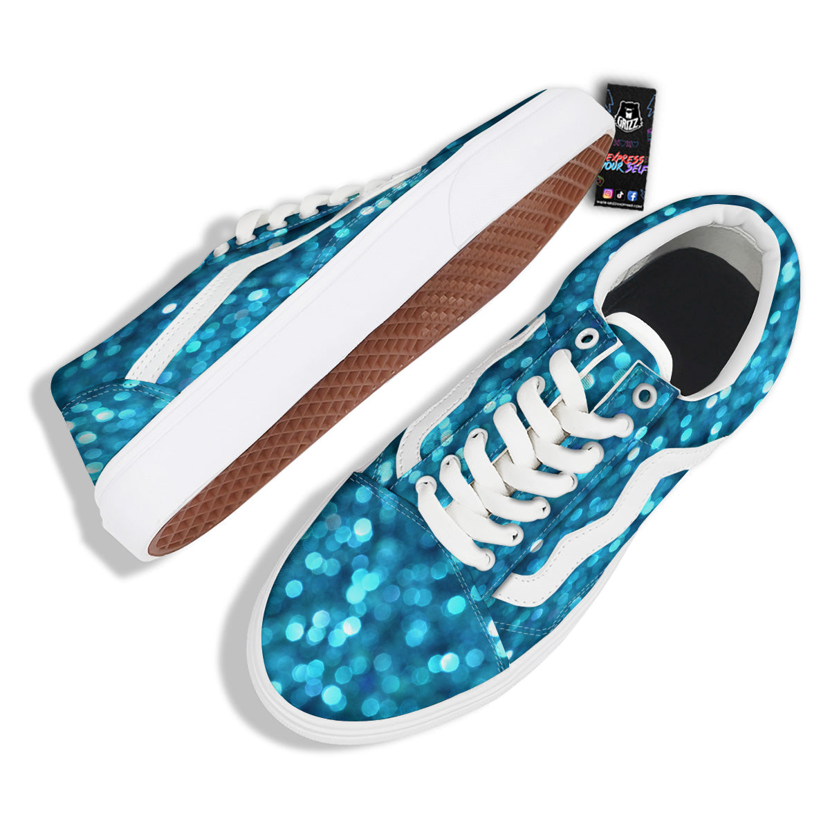 Light Blue Sparkle Print Skate Shoes-grizzshop
