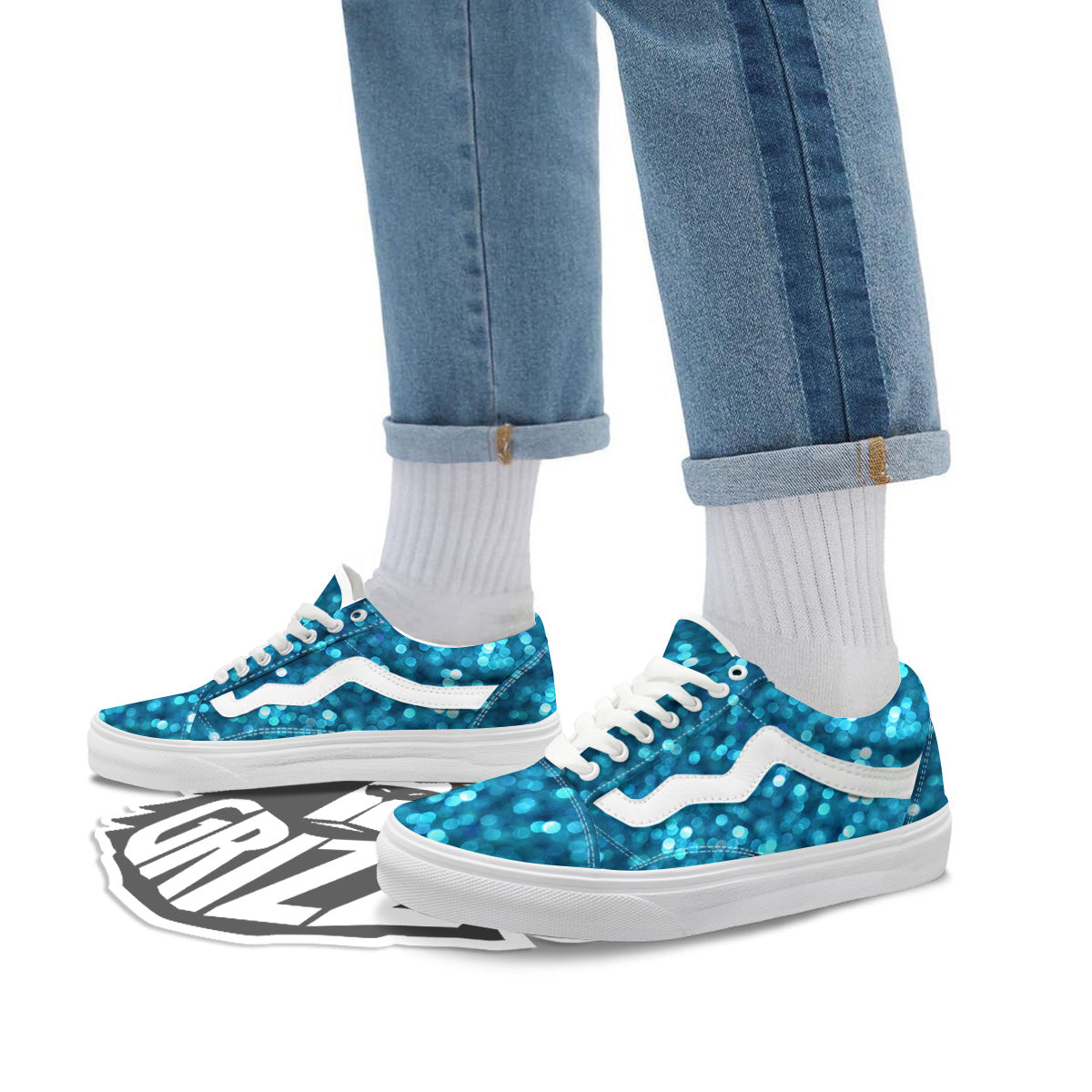 Light Blue Sparkle Print Skate Shoes-grizzshop