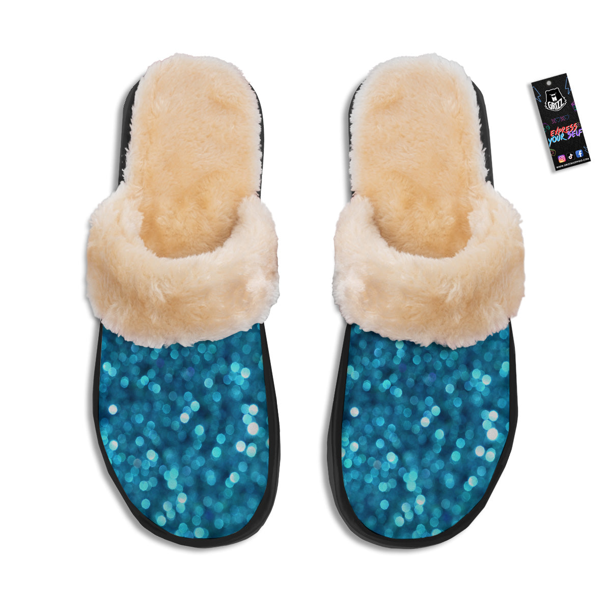 Light Blue Sparkle Print Slippers-grizzshop