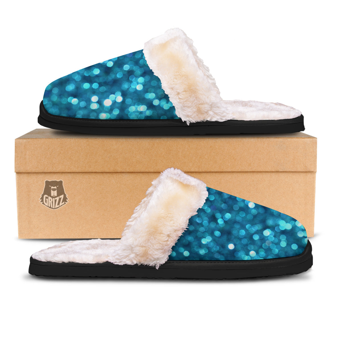 Light Blue Sparkle Print Slippers-grizzshop