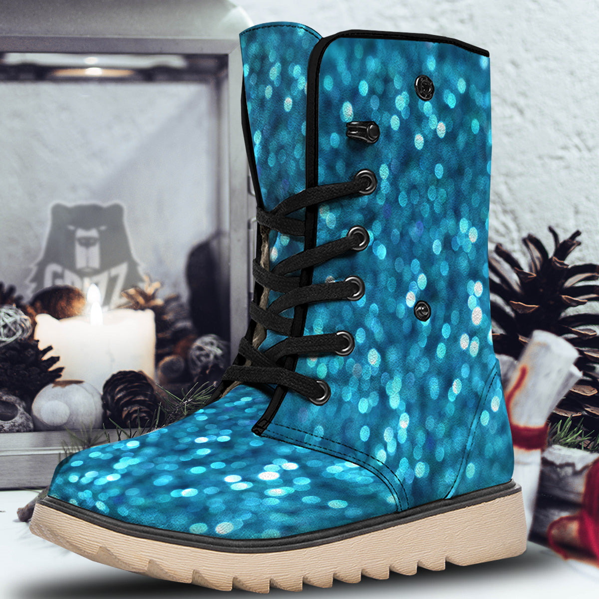 Light Blue Sparkle Print Snow Boots-grizzshop