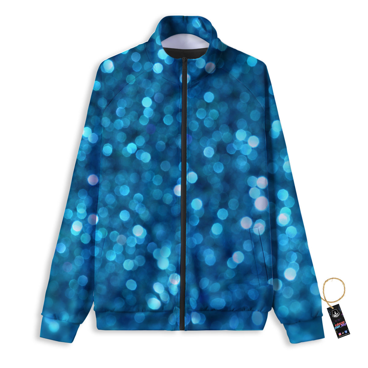 Light Blue Sparkle Print Track Jacket-grizzshop