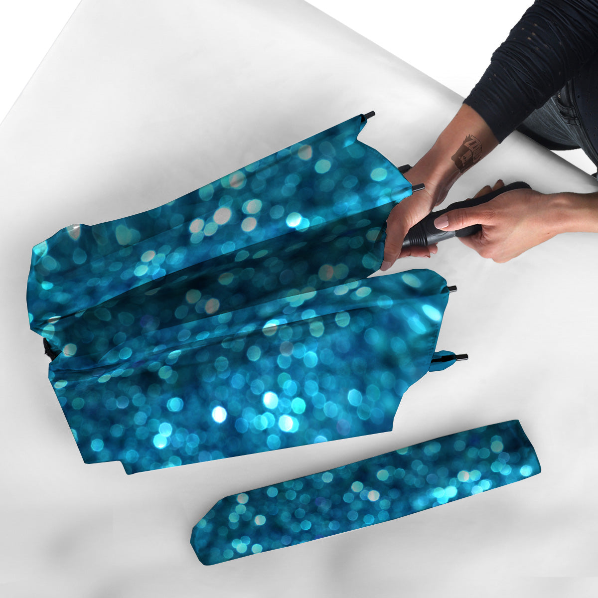 Light Blue Sparkle Print Umbrella-grizzshop