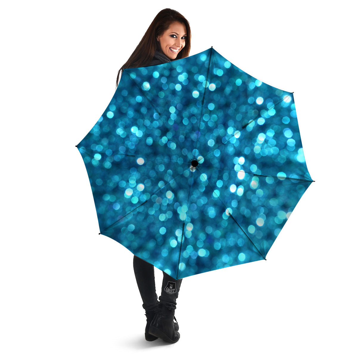 Light Blue Sparkle Print Umbrella-grizzshop