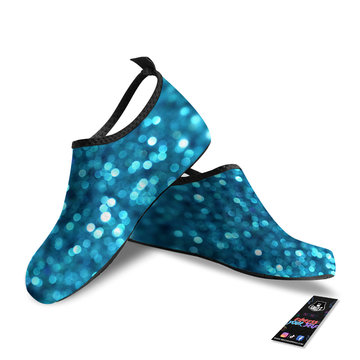 Light Blue Sparkle Print Water Shoes-grizzshop