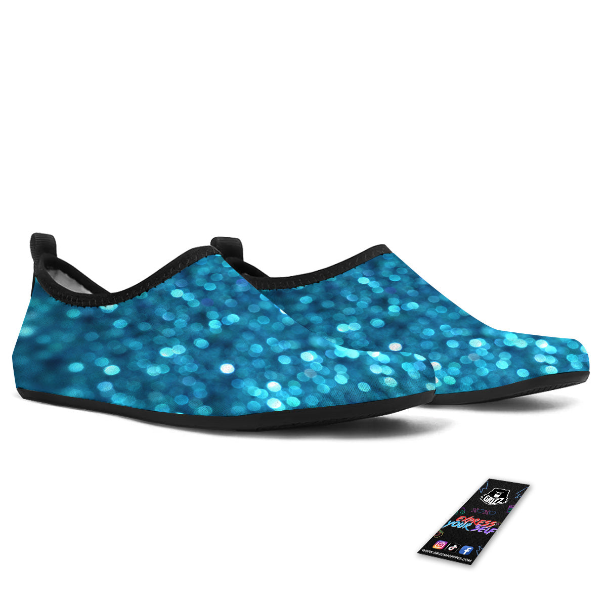Light Blue Sparkle Print Water Shoes-grizzshop