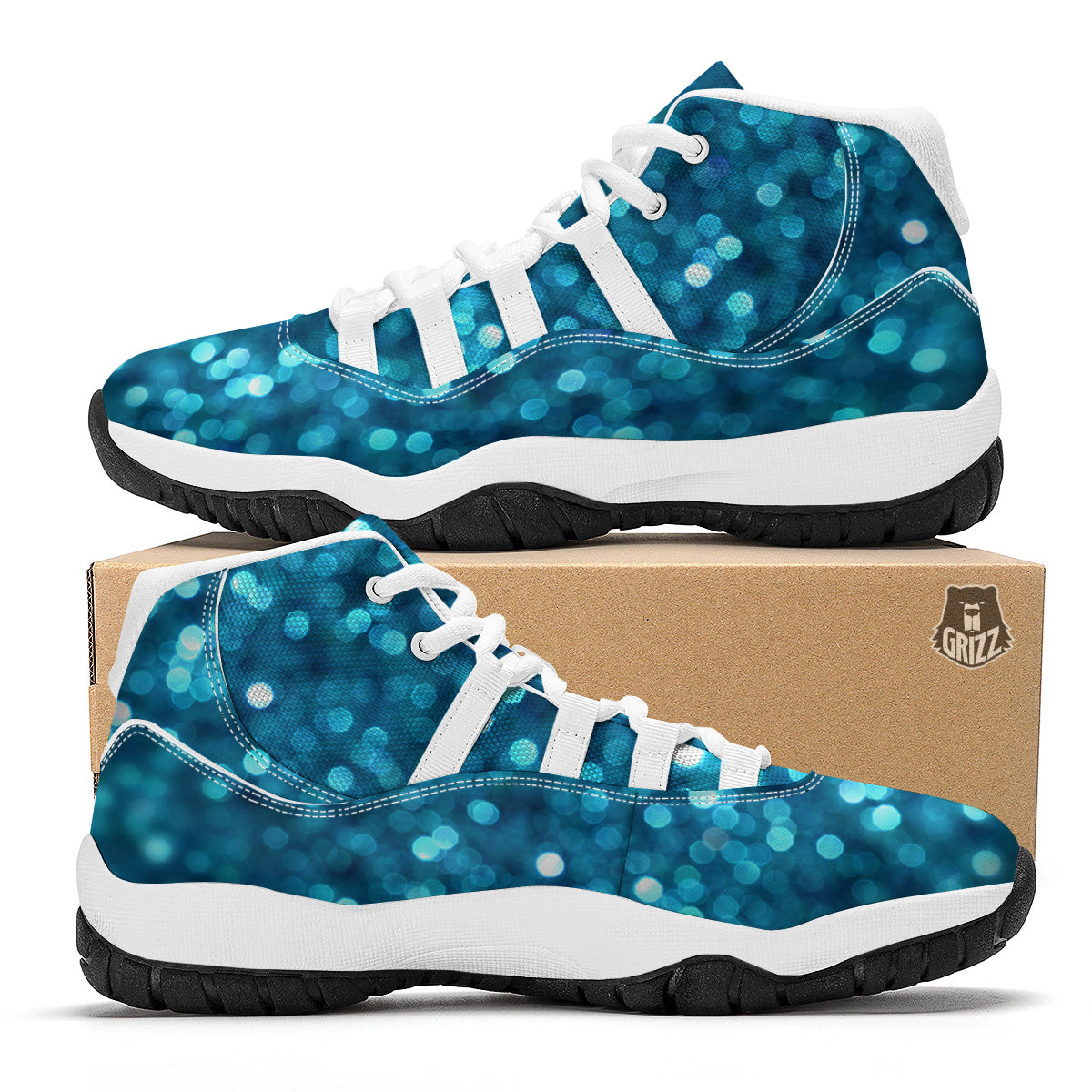 Light Blue Sparkle Print White Bball Shoes-grizzshop