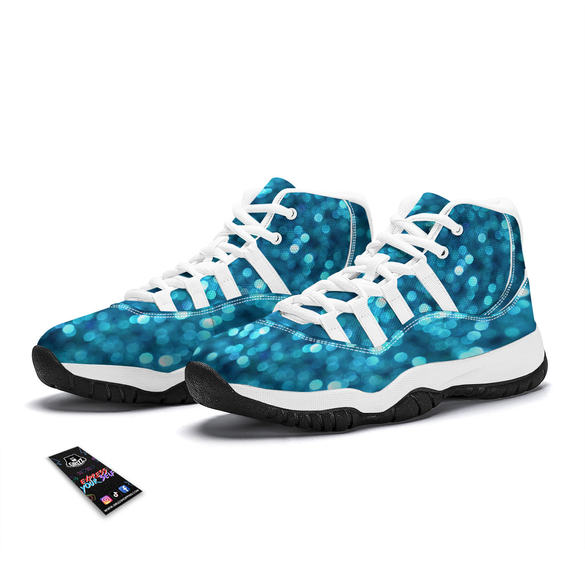 Light Blue Sparkle Print White Bball Shoes-grizzshop