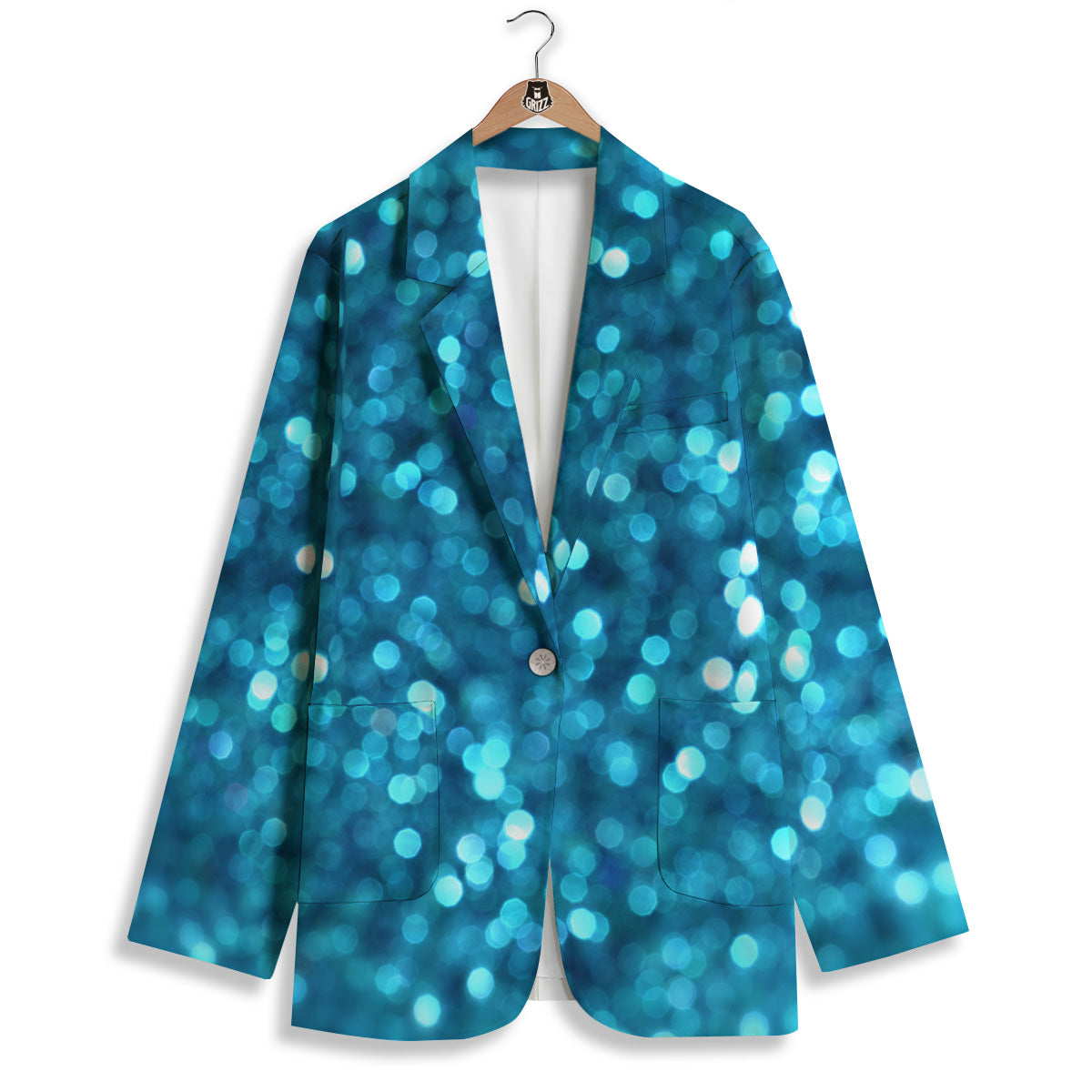 Light Blue Sparkle Print Women's Blazer-grizzshop
