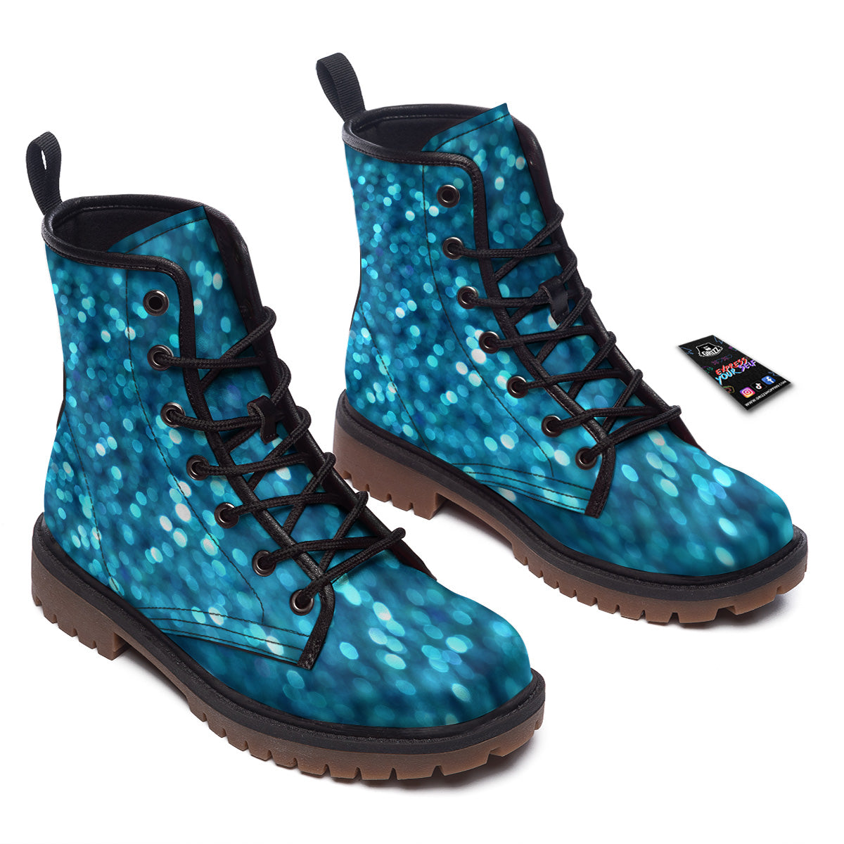 Light Blue Sparkle Print Work Boots-grizzshop