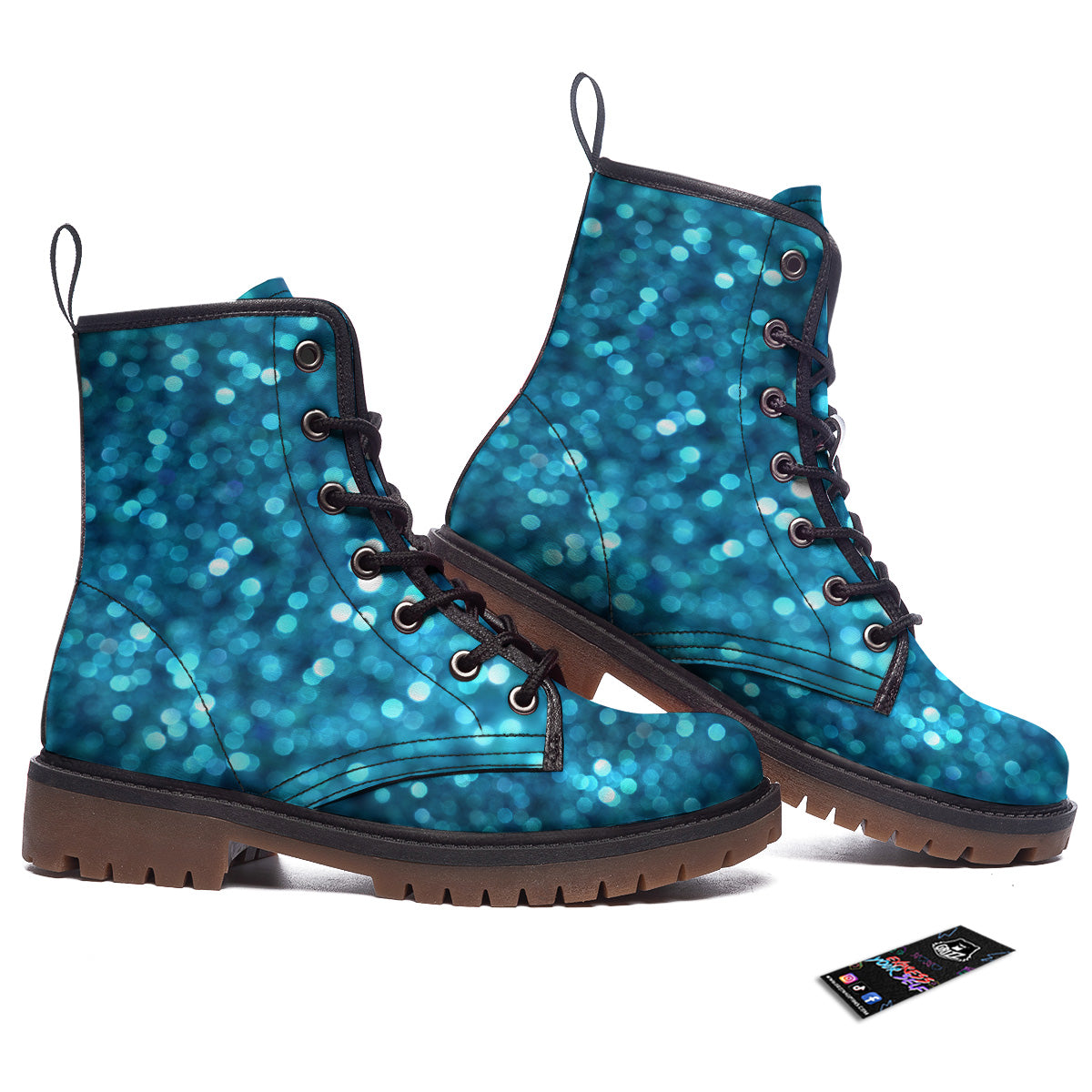 Light Blue Sparkle Print Work Boots-grizzshop