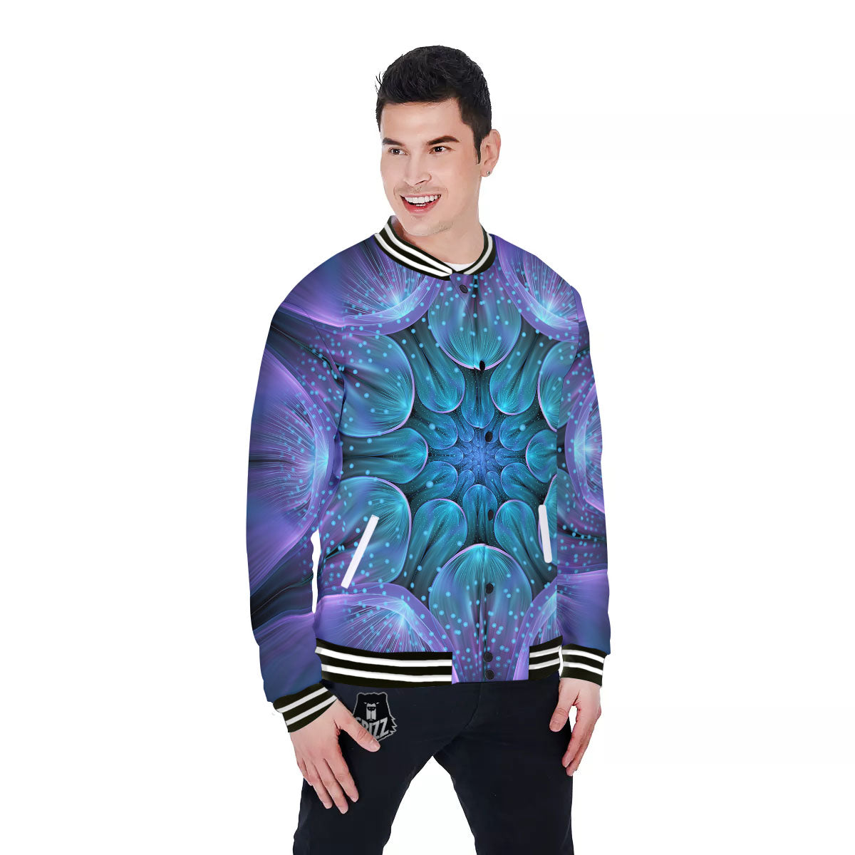 Light Mandala Blue And Purple Print Baseball Jacket-grizzshop