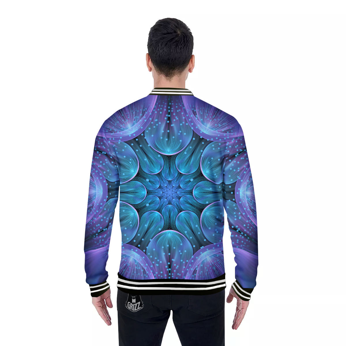 Light Mandala Blue And Purple Print Baseball Jacket-grizzshop