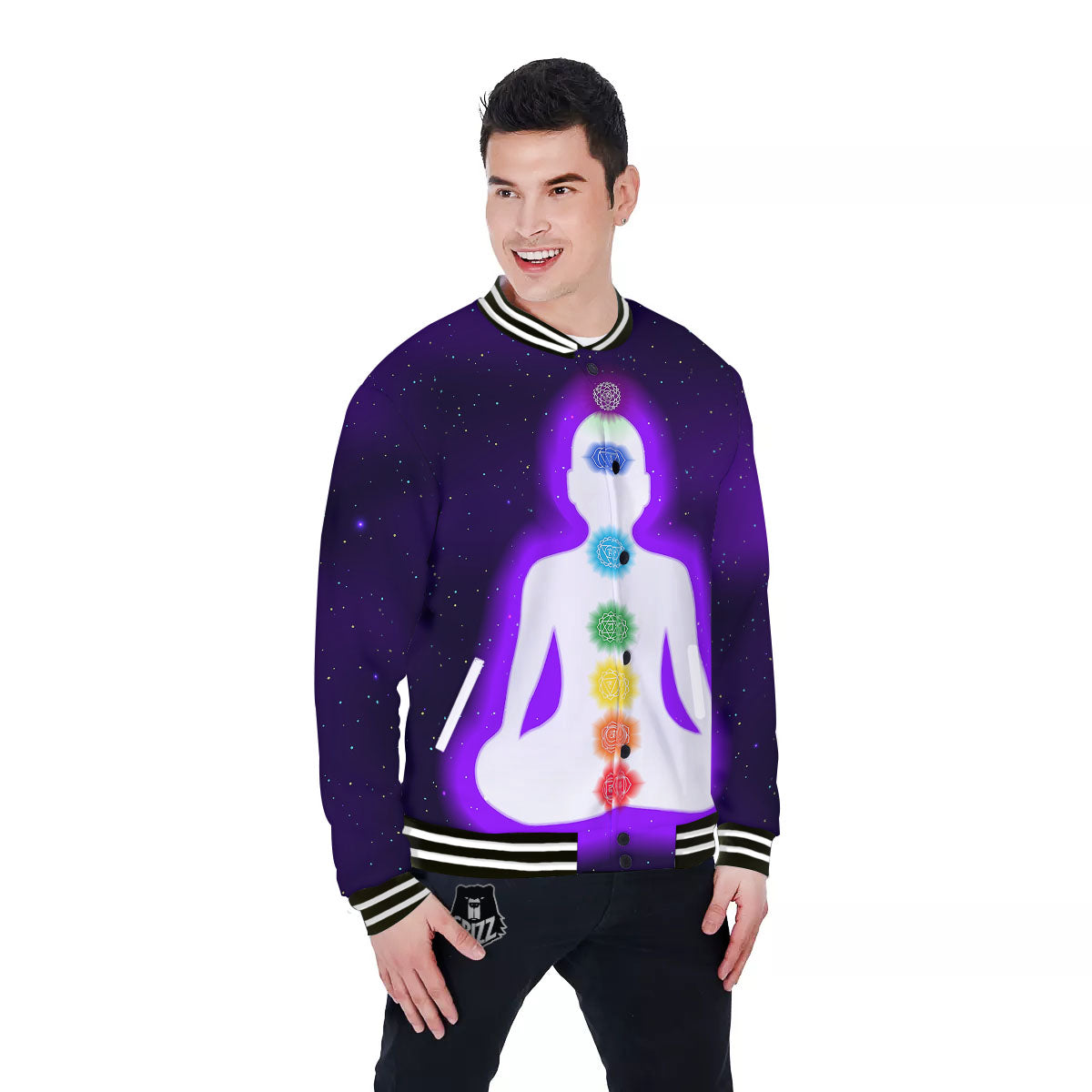 Light Of Seven Chakras Print Baseball Jacket-grizzshop
