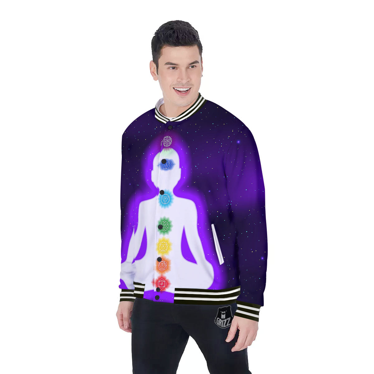 Light Of Seven Chakras Print Baseball Jacket-grizzshop